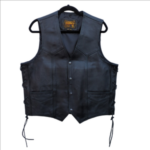 Bonus GenuineLeather Vest Men's 44 Black Leather Laced Side Biker's Riding